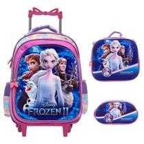 Kit Mochila Escolar Frozen Rodinha Passeio Creche Reforçada