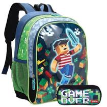 Kit Mochila Escolar Game Minecraft Jogo Costas Tam G Com Estojo Duplo
