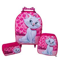Kit Mochila Escolar Gatinha Marie Rosa Claro