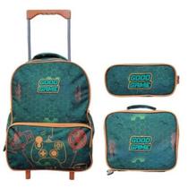 Kit Mochila Escolar Good Game + Lancheira + Estojo - C/Alça Reforçada + Alça de Costas - Good Blue - Yins Kids