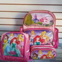 Kit mochila escolar grande com lancheira e estojo infantil p/ criança menina 30cmx26cm princesas