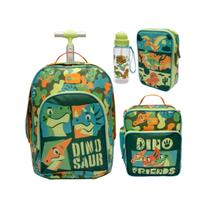 Kit Mochila Escolar Grande Com Rodinha Dinossauro Puket Kit Mochila Escolar Grande Com Rodinha Dinossauro Puket