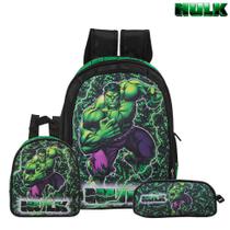 Kit Mochila Escolar Grande Incrível Hulk Meninos Herói Costas