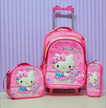 Kit Mochila Escolar Hello Kitty Com Rodinhas De Silicone