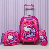 Kit Mochila Escolar Hello Kitty Com Rodinhas De Silicone Kit Mochila Escolar Hello Kitty Com Rodinhas De Silicone
