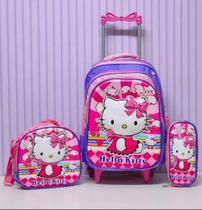Kit Mochila Escolar Hello Kitty Com Rodinhas De Silicone Kit Mochila Escolar Hello Kitty Com Rodinhas De Silicone