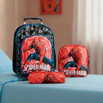 Kit Mochila Escolar Homem Aranha de Rodinhas Reforçada Aulas