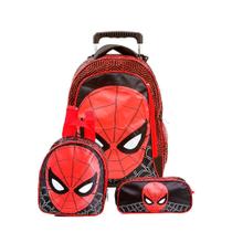 Kit Mochila Escolar Homem Aranha Infantil com Rodinhas + Lancheira Térmica + Estojo Escolar