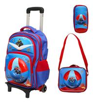 Kit Mochila Escolar Infantil 2 Em 1 Rodinha 3d Lancheira Est