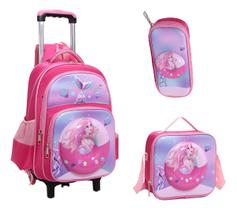 Kit Mochila Escolar Infantil 2 Em 1 Rodinha 3d Lancheira Est