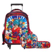 Kit Mochila Escolar Infantil 3D Dragon Ball Z Com Rodinhas