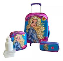 Kit Mochila Escolar Infantil Barbie M Rodinhas Meninas F5