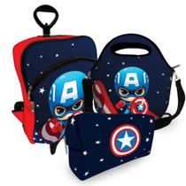 Kit Mochila Escolar Infantil + Bolsa Lancheira + Estojo Plus - Herói América - Mega Oferta