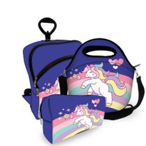 Kit Mochila Escolar Infantil + Bolsa Lancheira + Estojo Plus - Unicórnio Encantado - Mega Oferta