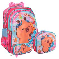 Kit Mochila Escolar Infantil Capivara Rodinhas Reforçada