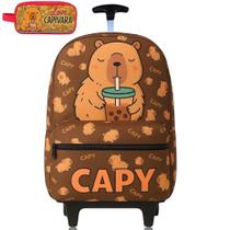 Kit Mochila escolar infantil Com Rodinhas Capivara Estojo Duplo Kit Mochila escolar infantil Com Rodinhas Capivara Estojo Duplo