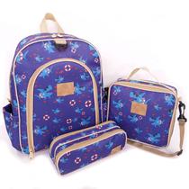 Kit Mochila Escolar Infantil Completo Menina Menino Bolsa Resistente com Lancheira e Estojo de 2 compartimentos - Miellu
