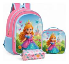 Kit Mochila Escolar Infantil Costas com Lancheira e Estojo Liz Menina