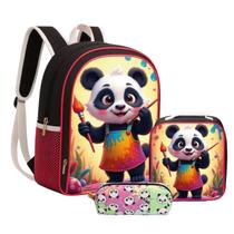 Kit Mochila Escolar Infantil Costas com Lancheira e Estojo Panda Menina Kit Mochila Escolar Infantil Costas com Lancheira e Estojo Panda Menina