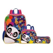 Kit Mochila Escolar Infantil Costas Lancheira Estojo Panda Kit Mochila Escolar Infantil Costas Lancheira Estojo Panda