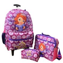 Kit Mochila Escolar Infantil de carrinho da princesa Sofia menina + estojo+lancheira