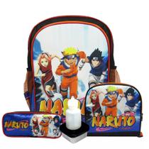 Kit Mochila Escolar Infantil de Costas Naruto Tam G - Lancheira e Estojo