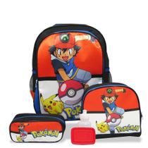 Kit Mochila Escolar Infantil de Costas Pokemon Tam G - Lancheira e Estojo