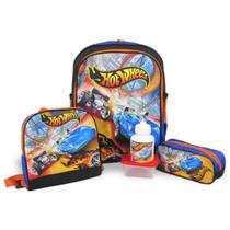 Kit Mochila Escolar Infantil de Costas Tam G Hot Wheels