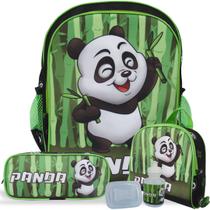 Kit Mochila Escolar Infantil de Costas Tam G Panda