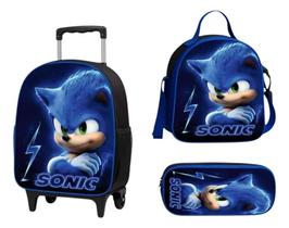 Kit Mochila Escolar Infantil De Rodinha - Menino- Sonic