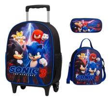 Kit Mochila Escolar Infantil De Rodinha - Sonic 3- Menino