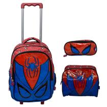 Kit Mochila Escolar Infantil de Rodinhas com Lancheira e Estojo Yins em Pvc 3d Kids Spider