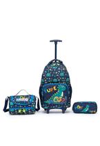 Kit Mochila Escolar Infantil de Rodinhas Estojo Impermeável