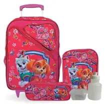 Kit Mochila Escolar Infantil de Rodinhas G 3 Bolsos Patrulha Canina Skye e Everest