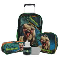 Kit Mochila Escolar Infantil de Rodinhas G Dinossauro 3 Bolsos