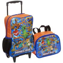 Kit Mochila Escolar Infantil De Rodinhas Grande e Lancheira Minecraft Masculina Sestini Kit Mochila Escolar Infantil De Rodinhas Grande e Lancheira Minecraft Masculina Sestini