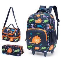 Kit Mochila Escolar Infantil Dino Rodinha Estojo Lancheira Kit Mochila Escolar Infantil Dino Rodinha Estojo Lancheira