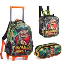 Kit Mochila Escolar Infantil Dinosaurs Jungle Com Rodinhas - Denlex