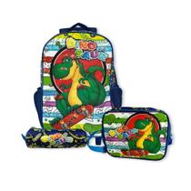 Kit Mochila Escolar Infantil Dinossauro - 3 Peças ul 43cm