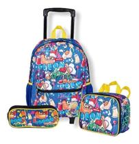 Kit Mochila Escolar Infantil Fast Food Cachorro Quente Comida Rodinha Tam G