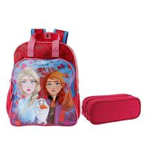 Kit Mochila Escolar Infantil Frozen 37389 e Estojo Duplo Académie Rosa - Dermiwil