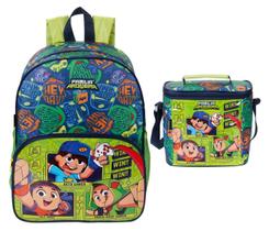 Kit Mochila Escolar Infantil G + Lancheira Família Arqueira Cor:Azul