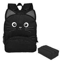 Kit Mochila Escolar Infantil Gatinho Com Estojo Triplo Menino Menina Presente Crianças Kit Mochila Escolar Infantil Gatinho Com Estojo Triplo Menino Menina Presente Crianças