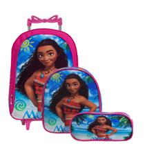 Kit Mochila Escolar Infantil Grande de Rodinha Moana Passeio