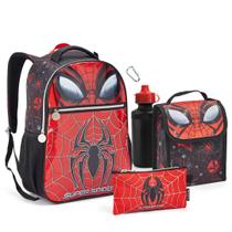 Kit Mochila Escolar Infantil Grande Lancheira Estojo Garrafa Spider