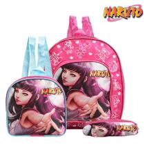 Kit Mochila Escolar Infantil Hinata Anime Naruto Rosa Costa