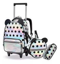 Kit Mochila Escolar Infantil Holográfica Rodinha Menina 2025