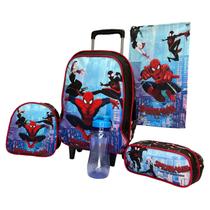 Kit Mochila Escolar Infantil Homem Aranha Com Lancheira Térmica Estojo Duplo Toalha e Garrafinha