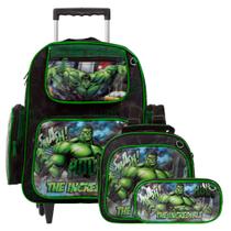 Kit Mochila Escolar Infantil Hulk Rodinha Lancheira Térmica