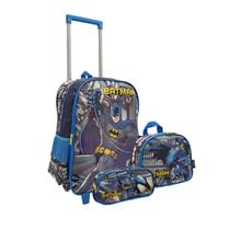Kit Mochila Escolar Infantil Juvenil 2 Rodas com Lancheira Estojo Batman Dc